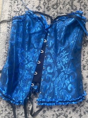 SHEIN Blue Satin Lace-Up Corset Top